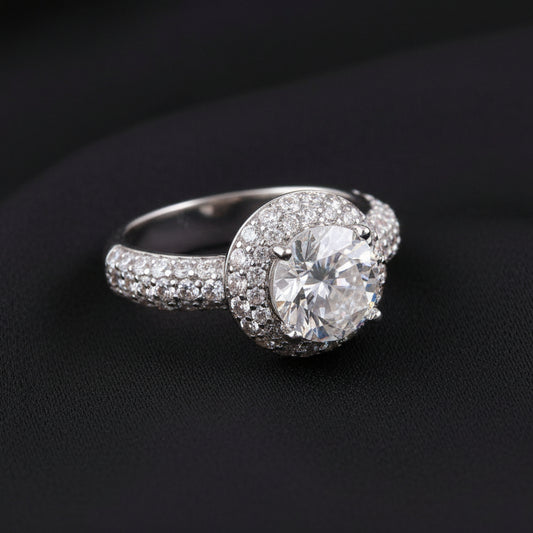 Bound Jewels Zircon Solitaire Pave Bezel Ring - Rhodium