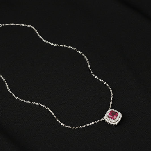 Bound Jewels Radiant Double-Line Square Zircon Pendant - Rhodium