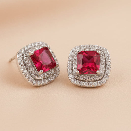 Bound Jewels Double Line Square Zircon Earrings - Rhodium