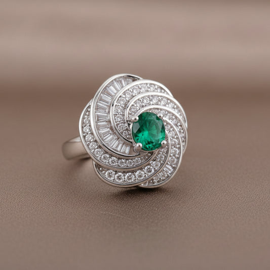 Bound Jewels Luxury Spiral Baguette Zircon Ring - Rhodium
