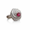 Rhodium-plated spiral baguette zircon ring by Bound Jewels, featuring elegant design and sparkling stones.