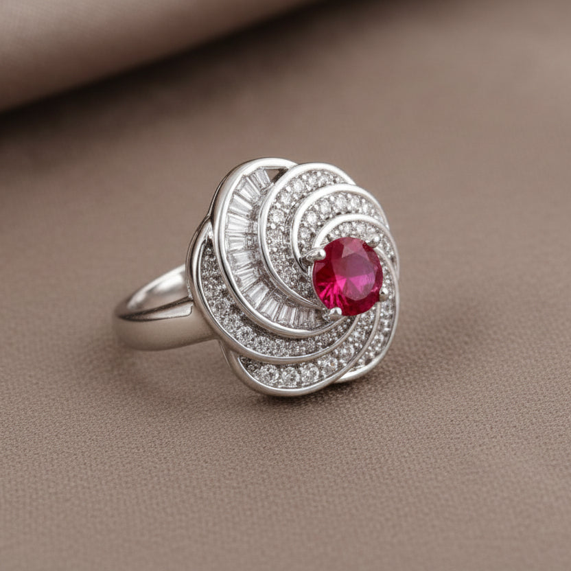 Bound Jewels Luxury Spiral Baguette Zircon Ring - Rhodium