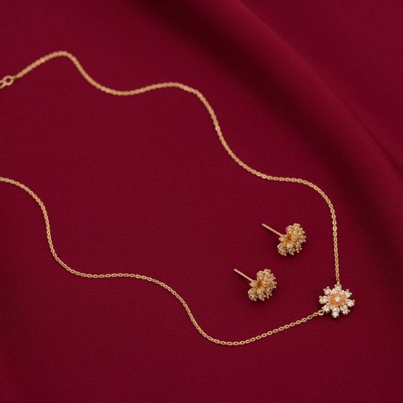 Hedgehog sphere zircon necklace and stud earring set by Bound Jewels, featuring intricate design and sparkling stones.