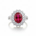 Delicate oval 3A zircon ring in rhodium by Bound Jewels, showcasing intricate design and sparkling stones.