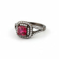 Luxury square zircon ring by Bound Jewels in rhodium finish, featuring an elegant design and sparkling stones.