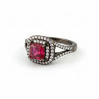 Luxury square zircon ring by Bound Jewels in rhodium finish, featuring an elegant design and sparkling stones.