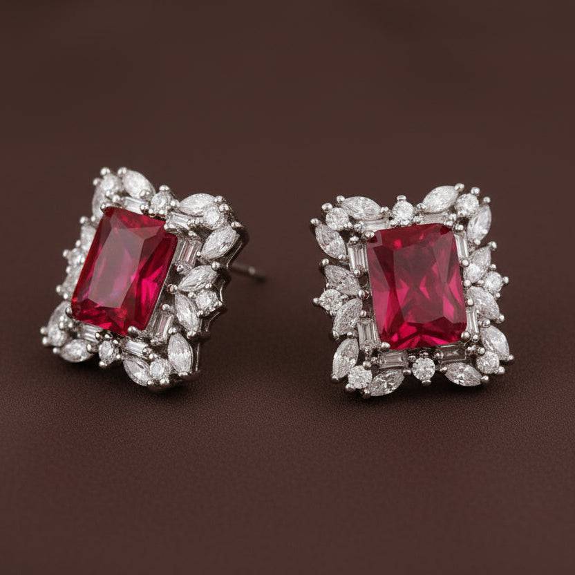 Rhodium-plated Bound Jewels luxury CZ stud earrings with sparkling cubic zirconia in a classic design.