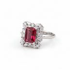 Rhodium-plated Bound Jewels fancy rectangle zircon statement ring showcasing a sparkling gemstone design.
