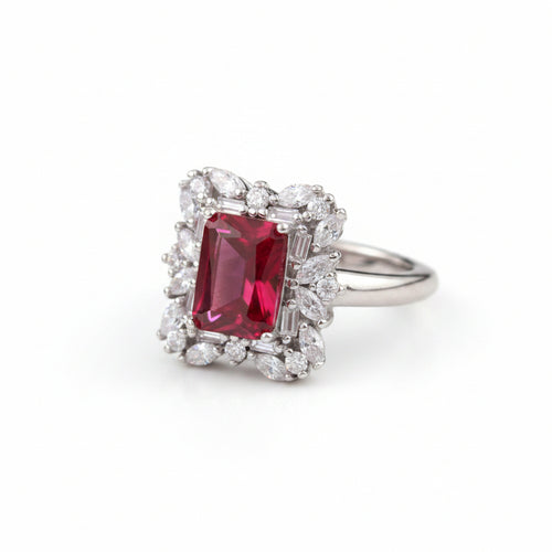 Rhodium-plated Bound Jewels fancy rectangle zircon statement ring showcasing a sparkling gemstone design.