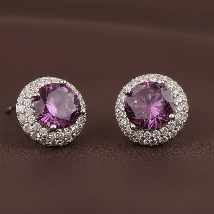 Bound Jewels Bezel CZ Solitaire Stud Earrings - Rhodium