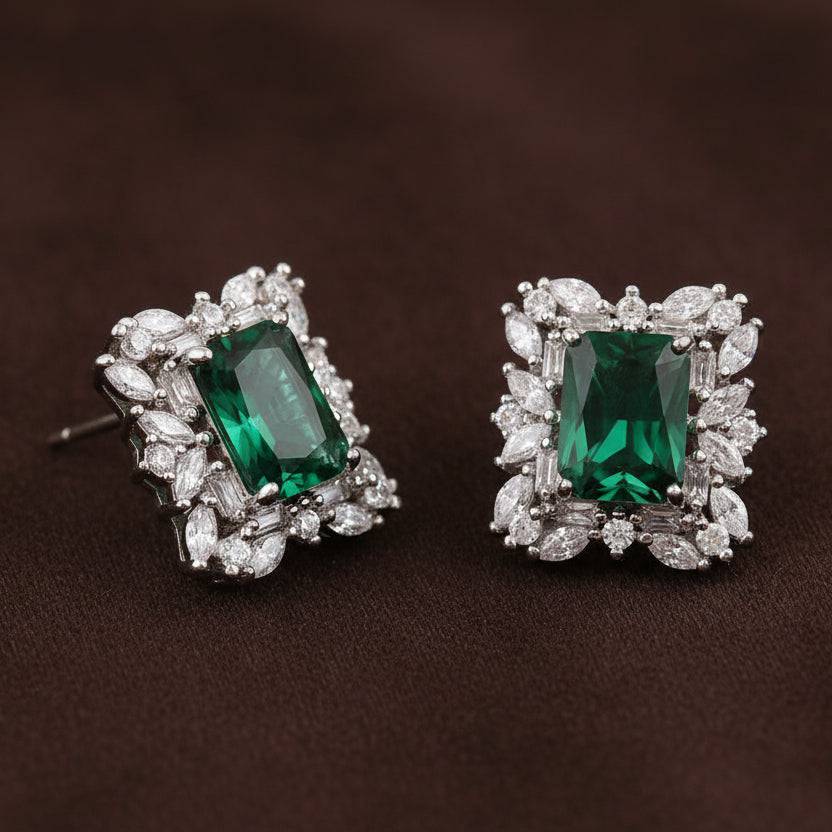 Rhodium-plated Bound Jewels luxury CZ stud earrings with sparkling cubic zirconia stones in a classic design.