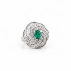 Rhodium spiral baguette zircon ring by Bound Jewels, showcasing intricate design and sparkling gemstones.
