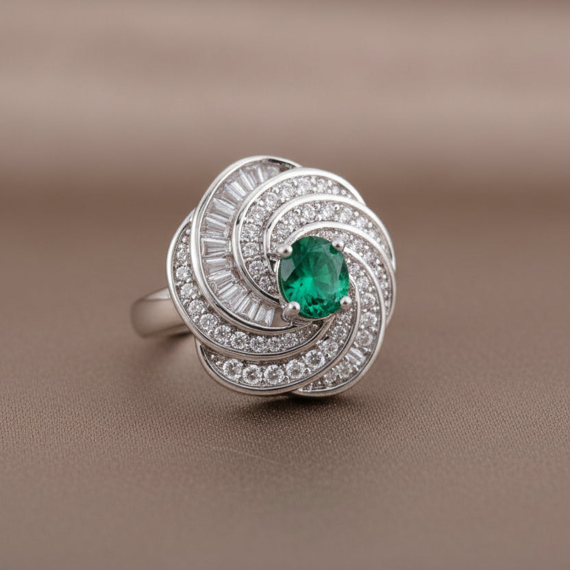 Bound Jewels Luxury Spiral Baguette Zircon Ring - Rhodium