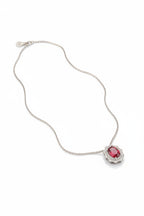 Rhodium-plated Luxora oval zircon pendant by Bound Jewels, showcasing a sparkling zircon stone in an elegant design.