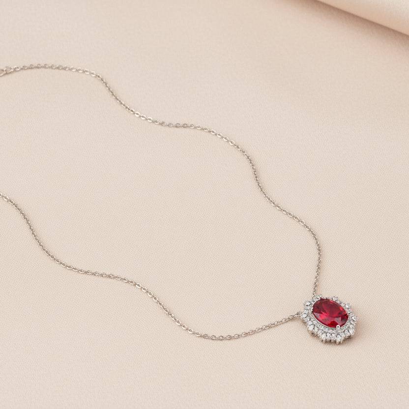 Rhodium-plated Luxora oval zircon pendant by Bound Jewels, showcasing a sparkling zircon stone in an elegant design.