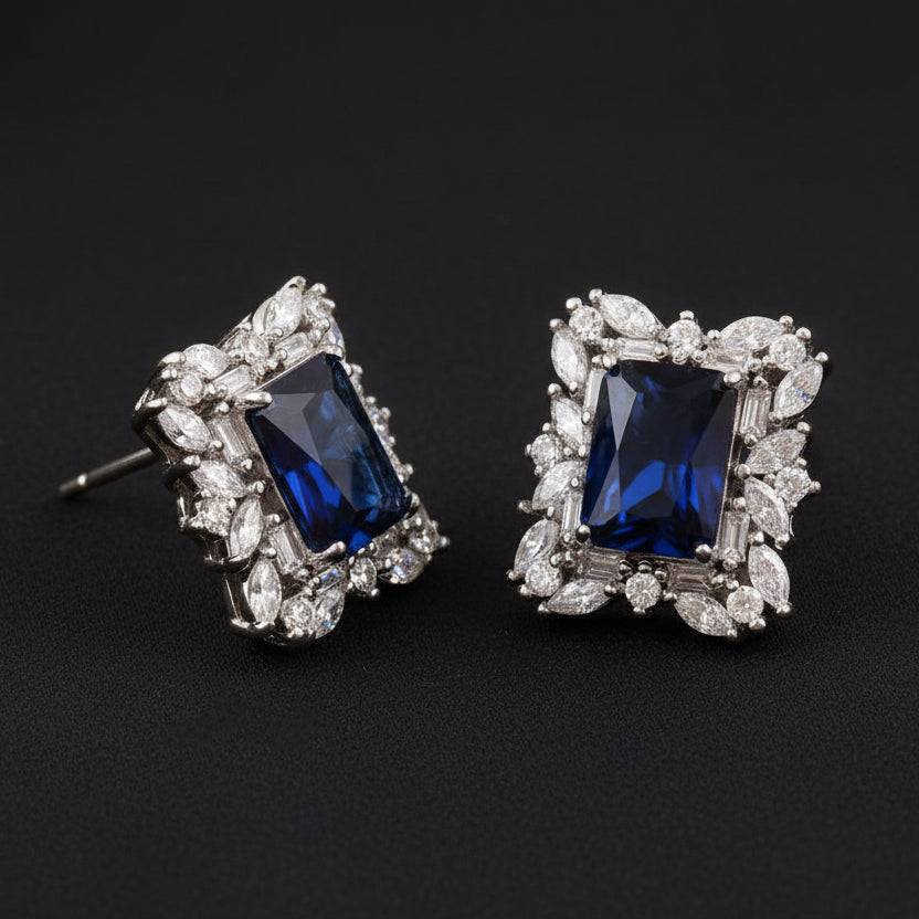 Rhodium-plated Bound Jewels luxury CZ stud earrings featuring a sparkling design and elegant finish.