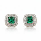 Double line square zircon earrings in rhodium by Bound Jewels, showcasing a sparkling and elegant design.