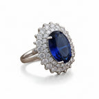 Luxury formal oval 3A zircon ring in rhodium by Bound Jewels, showcasing its elegant design and sparkling facets.