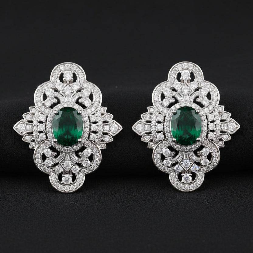 Rhodium-plated floral zircon stud earrings from Bound Jewels, showcasing intricate design and sparkling gemstones.