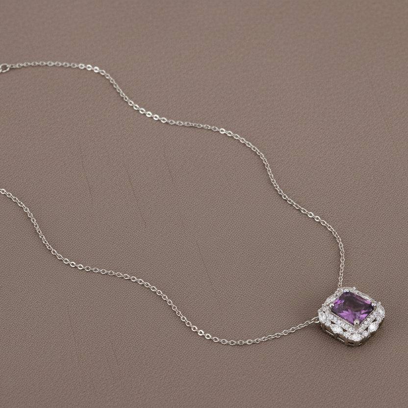 Rhodium-plated Bound Jewels square zircon pendant with a luxury design, showcasing sparkling zircon stones.