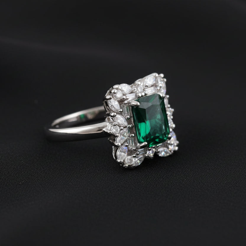 Bound Jewels Fancy Rectangle Zircon Statement Ring - Rhodium