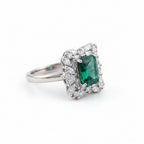 Fancy rectangle zircon statement ring in rhodium by Bound Jewels, showcasing sparkling stones and elegant design.