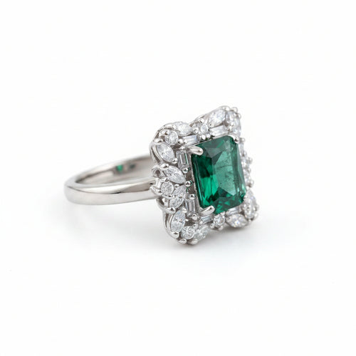 Fancy rectangle zircon statement ring in rhodium by Bound Jewels, showcasing sparkling stones and elegant design.