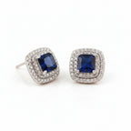 Rhodium double line square zircon earrings by Bound Jewels, showcasing elegant design and sparkling gemstones.