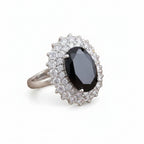 Rhodium oval 3A zircon ring by Bound Jewels, featuring a luxurious design and sparkling stone details.
