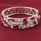 Rhodium multi-faceted zircon statement bracelet by Bound Jewels, showcasing intricate design and sparkling gemstones.
