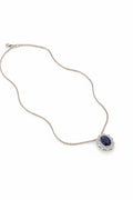 Rhodium-plated Luxora oval zircon pendant by Bound Jewels, showcasing a sparkling gemstone in an elegant design.