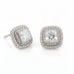 Double line square zircon earrings in rhodium by Bound Jewels, showcasing a stunning, elegant design.