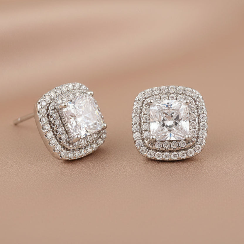 Bound Jewels Double Line Square Earrings