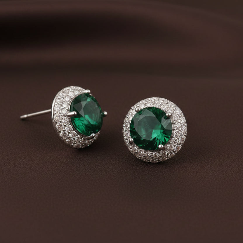 Bound Jewels Bezel CZ Solitaire Stud Earrings - Rhodium